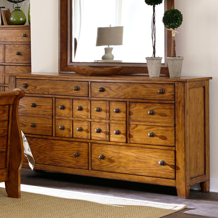 Grandpas Cabin - 7 Drawer Dresser - Aged Oak – Dressers by Liberty Furniture at Furniture Wholesale Plus , Nashville furniture store