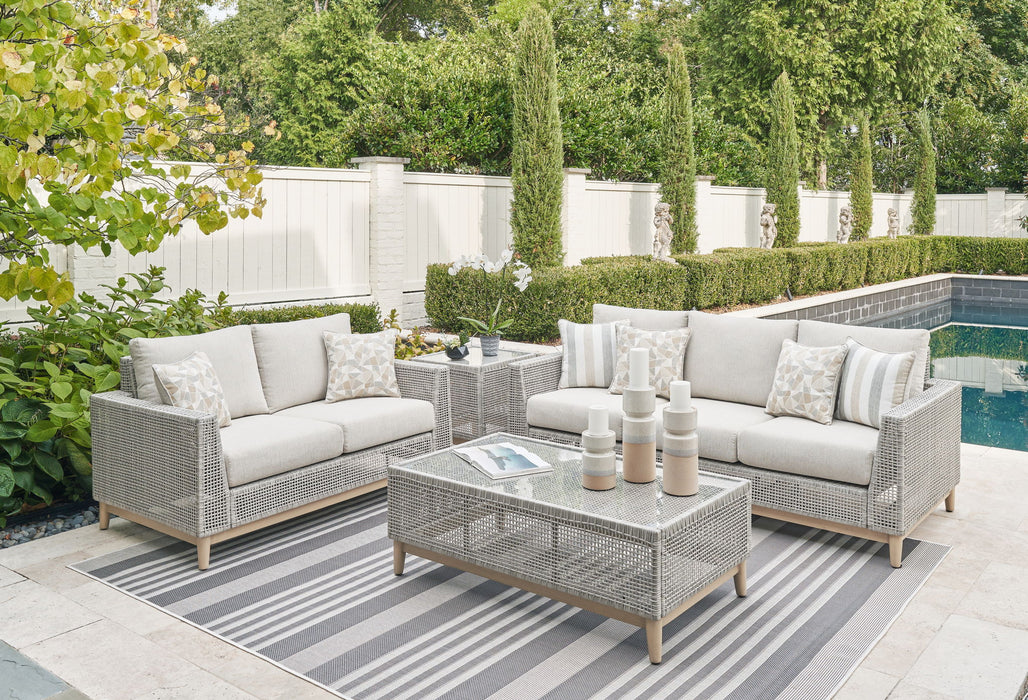 Seton Creek - 4 Pc. - Lounge Set - Gray – 4 Piece Outdoor Sets by Signature Design by Ashley® at Furniture Wholesale Plus , Nashville furniture store