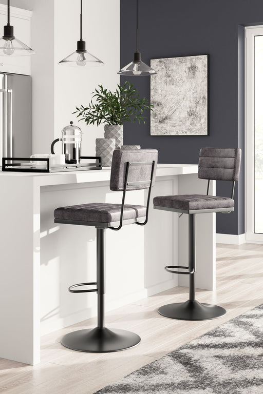 Strumford - Tall Swivel Barstool (Set of 2) - Premium Stool Sets from Signature Design by Ashley® - Just $288! Shop now at Furniture Wholesale Plus  We are the best furniture store in Nashville, Hendersonville, Goodlettsville, Madison, Antioch, Mount Juliet, Lebanon, Gallatin, Springfield, Murfreesboro, Franklin, Brentwood