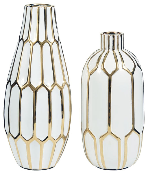 Mohsen - Gold Finish / White - Vase Set (Set of 2) - Premium Vases & Jars from Signature Design by Ashley® - Just $88! Shop now at Furniture Wholesale Plus  We are the best furniture store in Nashville, Hendersonville, Goodlettsville, Madison, Antioch, Mount Juliet, Lebanon, Gallatin, Springfield, Murfreesboro, Franklin, Brentwood