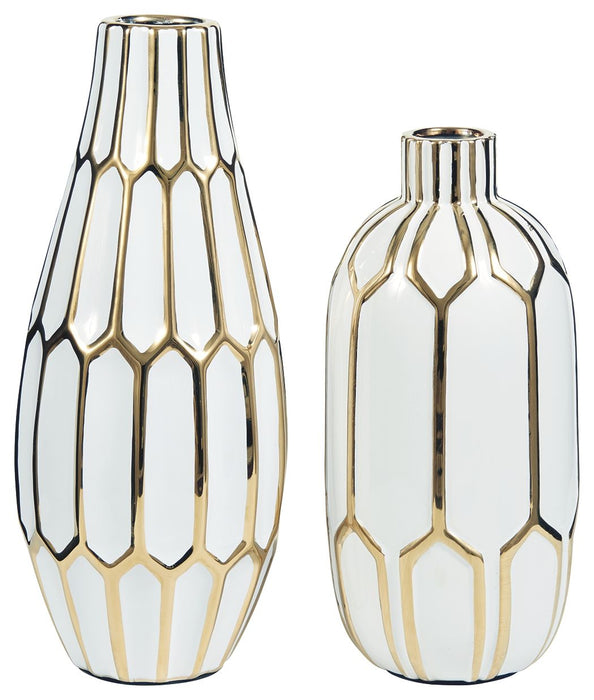 Mohsen - Vase Set (Set of 2) - Gold Finish / White – Vases & Jars by Signature Design by Ashley® at Furniture Wholesale Plus , Nashville furniture store