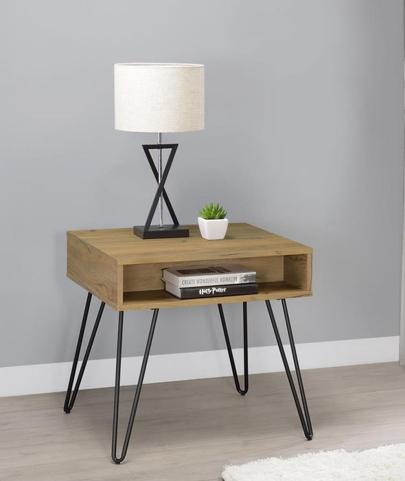 Fanning - Engineered Wood Side End Table - Golden Oak – End Tables by CoasterEssence at Furniture Wholesale Plus , Nashville furniture store