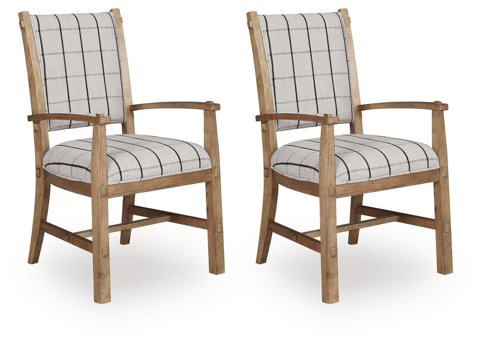 Ridgester - Dining Upholstered Arm Chair (Set of 2) - Light Brown – Chair Sets by Benchcraft® at Furniture Wholesale Plus , Nashville furniture store