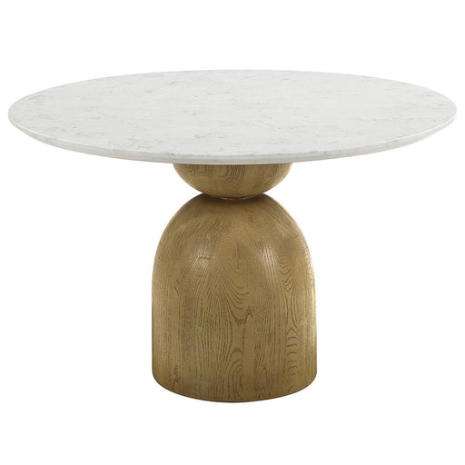 Kala - Round Dining Table With Marble Top - Natural Marble Top & Oak Finish - Premium Dining Tables from ACME - Just $1059! Shop now at Furniture Wholesale Plus  We are the best furniture store in Nashville, Hendersonville, Goodlettsville, Madison, Antioch, Mount Juliet, Lebanon, Gallatin, Springfield, Murfreesboro, Franklin, Brentwood