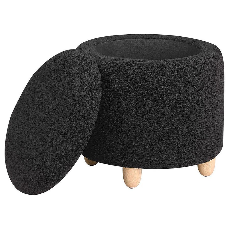 Valia - Faux Sheepskin Upholstered Round Storage Ottoman – Storage Ottomans by Coaster Fine Furniture at Furniture Wholesale Plus , Nashville furniture store
