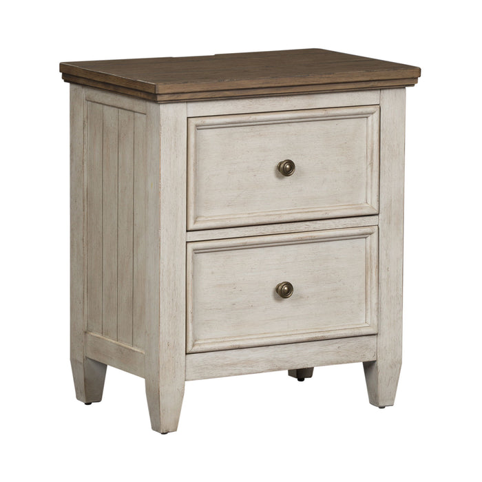 Heartland - 2 Drawer Nightstand With Charging Station - Antique White / Tobacco Tops – Nightstands w/ Charging Stations by Liberty Furniture at Furniture Wholesale Plus , Nashville furniture store
