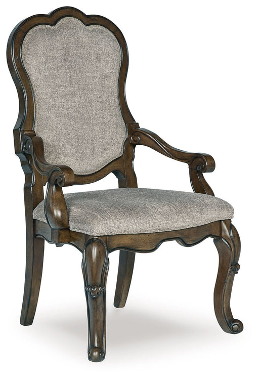 Maylee - Dining Upholstered Arm Chair (Set of 2) - Dark Brown – Chair Sets by Signature Design by Ashley® at Furniture Wholesale Plus , Nashville furniture store