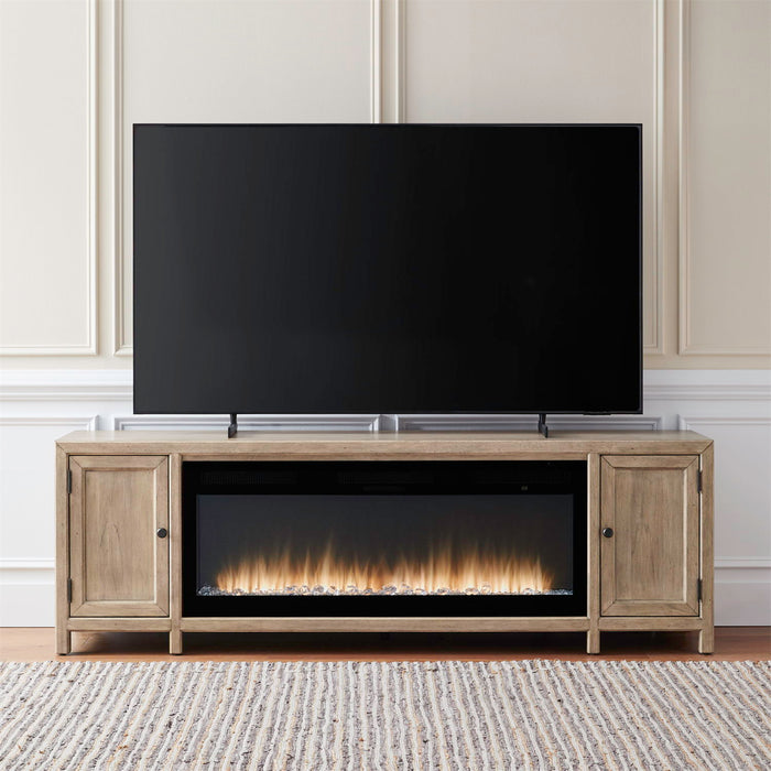 Fireplace TV Console - 82" Console With Fire FTS - Light Brown – Fireplace TV Stands by Liberty Furniture at Furniture Wholesale Plus , Nashville furniture store
