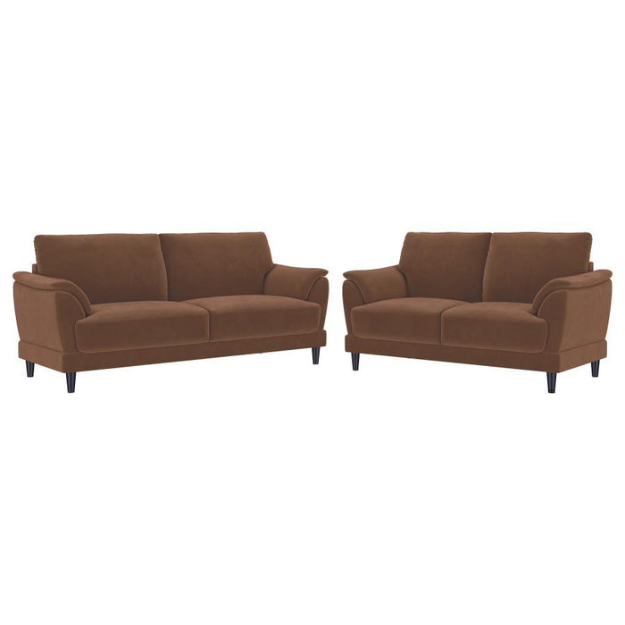 Selma - 2 Piece Velvet Upholstered Crescent Arm Sofa Set - Rust - Premium Stationary Sofas & Loveseats from Coaster Fine Furniture - Just $1359! Shop now at Furniture Wholesale Plus  We are the best furniture store in Nashville, Hendersonville, Goodlettsville, Madison, Antioch, Mount Juliet, Lebanon, Gallatin, Springfield, Murfreesboro, Franklin, Brentwood