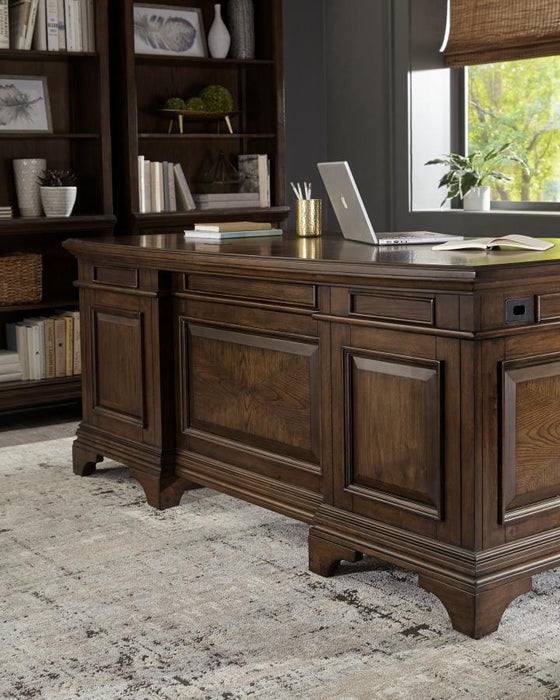 Hartshill - 7-Drawer Executive Desk - Burnished Oak – Writing Desks by CoasterElevations at Furniture Wholesale Plus , Nashville furniture store