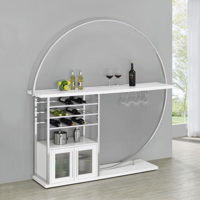 Risley - 2-Door Circular LED Home Bar With Wine Storage - Premium Home Bars from Coaster Fine Furniture - Just $589! Shop now at Furniture Wholesale Plus  We are the best furniture store in Nashville, Hendersonville, Goodlettsville, Madison, Antioch, Mount Juliet, Lebanon, Gallatin, Springfield, Murfreesboro, Franklin, Brentwood