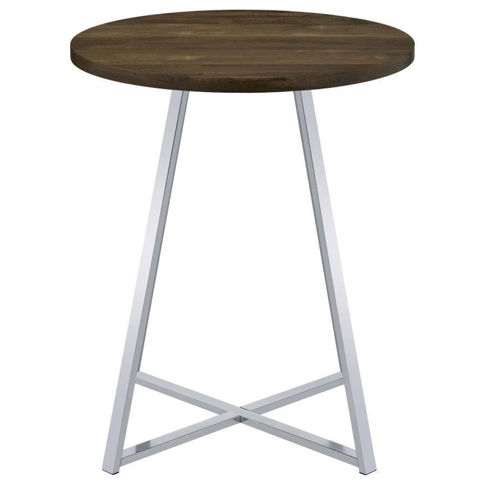 Burkhart - Round Pub Height Bistro Bar Table - Brown Oak – Bar Tables by CoasterEveryday at Furniture Wholesale Plus , Nashville furniture store