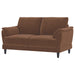 Selma - Velvet Upholstered Crescent Arm Loveseat - Rust – Stationary Loveseats by Coaster Fine Furniture at Furniture Wholesale Plus , Nashville furniture store