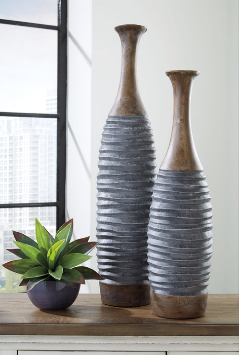 Blayze - Vase Set (Set of 2) - Antique Gray / Brown – Vases & Jars by Signature Design by Ashley® at Furniture Wholesale Plus , Nashville furniture store