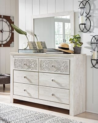 Paxberry - Whitewash - Dresser, Mirror - Medallion Drawer Pulls - Premium Dresser & Mirror from Signature Design by Ashley® - Just $558! Shop now at Furniture Wholesale Plus  We are the best furniture store in Nashville, Hendersonville, Goodlettsville, Madison, Antioch, Mount Juliet, Lebanon, Gallatin, Springfield, Murfreesboro, Franklin, Brentwood