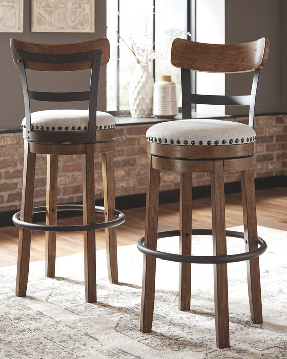 Valebeck -  Tall Upholstered Swivel Barstool - Premium Bar Height (28"-30") from Signature Design by Ashley® - Just $208! Shop now at Furniture Wholesale Plus  We are the best furniture store in Nashville, Hendersonville, Goodlettsville, Madison, Antioch, Mount Juliet, Lebanon, Gallatin, Springfield, Murfreesboro, Franklin, Brentwood