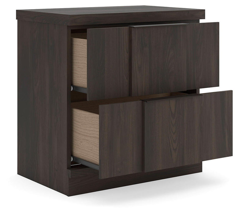 Shaehartin - Two Drawer Night Stand - Dark Brown – Nightstands w/ Charging Stations by Signature Design by Ashley® at Furniture Wholesale Plus , Nashville furniture store