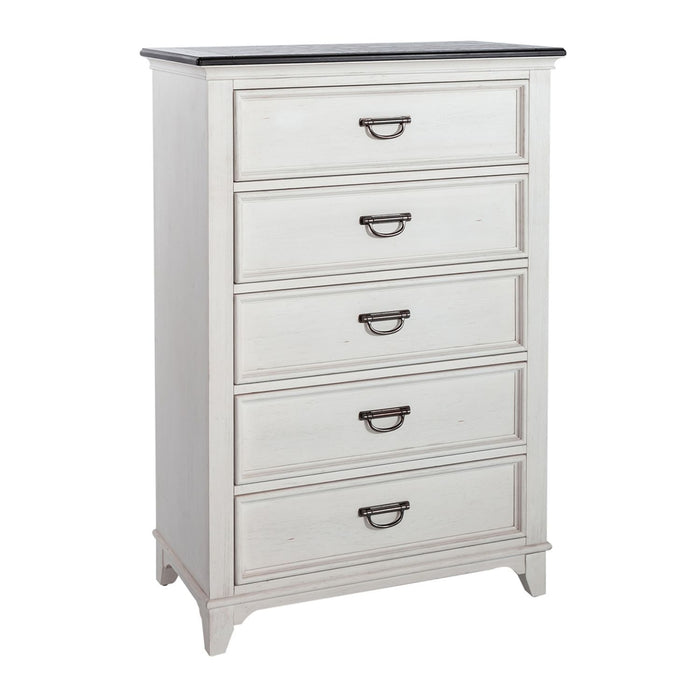Allyson Park - 5 Drawer Chest - Wirebrushed White / Charcoal – Accent Chests by Liberty Furniture at Furniture Wholesale Plus , Nashville furniture store
