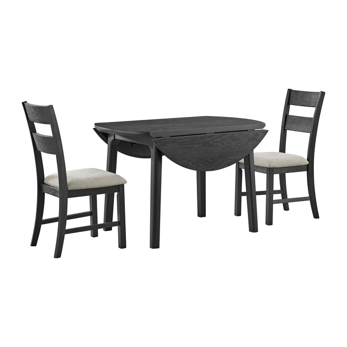 Garcia - 3 Piece Dining Set (Round Drop Leaf Table And 2 Chairs) - Black – 3 Piece Dining Room Sets by Elements International at Furniture Wholesale Plus , Nashville furniture store