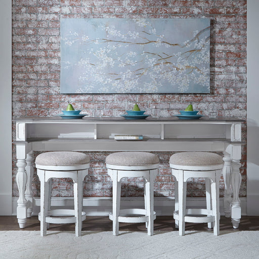 Magnolia Manor - 4 Piece Console Set (1 Console 3 Stools) - Antique White – 4 Piece Dining Room Sets by Liberty Furniture at Furniture Wholesale Plus , Nashville furniture store