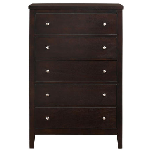 Carlton - 5-Drawer Bedroom Chest - Cappuccino - Premium Accent Chests from CoasterEveryday - Just $339! Shop now at Furniture Wholesale Plus  We are the best furniture store in Nashville, Hendersonville, Goodlettsville, Madison, Antioch, Mount Juliet, Lebanon, Gallatin, Springfield, Murfreesboro, Franklin, Brentwood