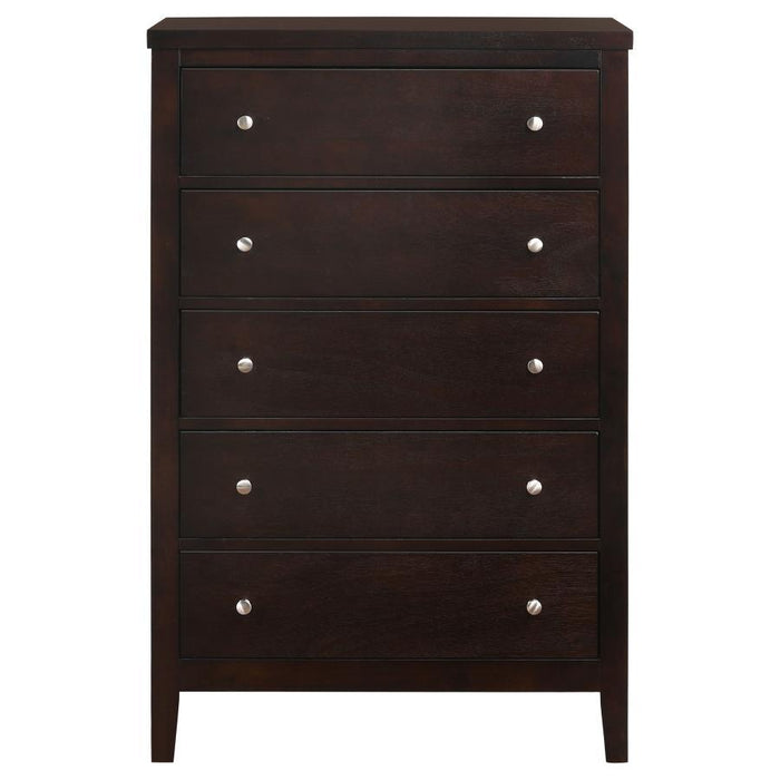 Carlton - 5-Drawer Bedroom Chest - Cappuccino – Accent Chests by CoasterEveryday at Furniture Wholesale Plus , Nashville furniture store