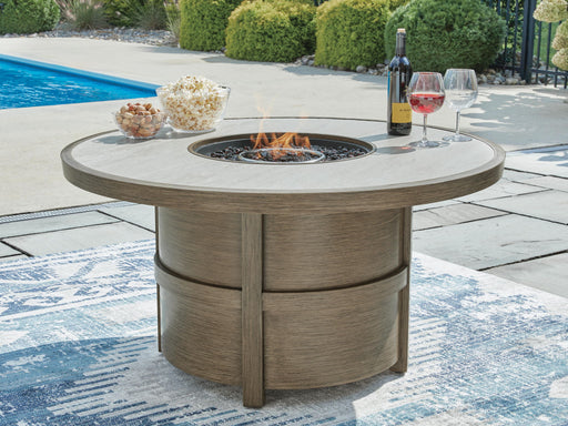 Rainier Ranch - Round Fire Pit Table - Beige – Fire Pits by Signature Design by Ashley® at Furniture Wholesale Plus , Nashville furniture store