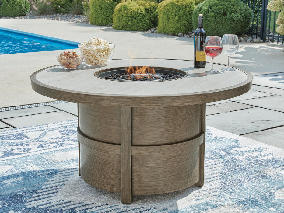 Rainier Ranch - Round Fire Pit Table - Beige – Fire Pits by Signature Design by Ashley® at Furniture Wholesale Plus , Nashville furniture store