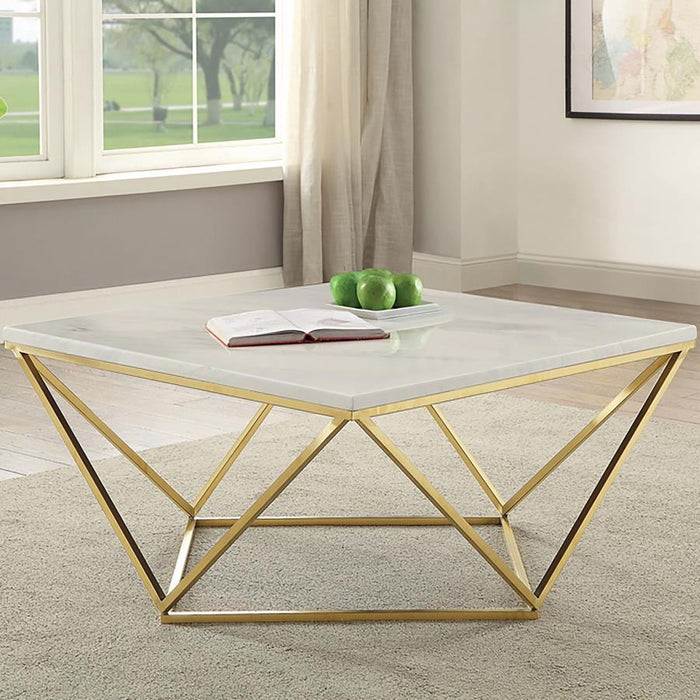 Meryl - Square Faux Marble Top Coffee Table - White And Gold – Coffee Tables by CoasterEssence at Furniture Wholesale Plus , Nashville furniture store