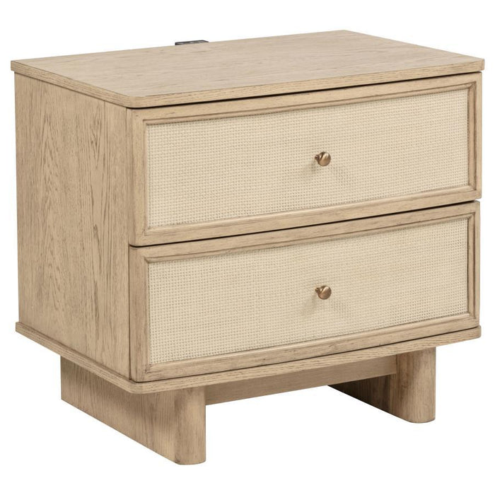 Kailani - 2-Drawer Nightstand Bedside Table - Beige Oak – Nightstands w/ Charging Stations by Coaster Fine Furniture at Furniture Wholesale Plus , Nashville furniture store