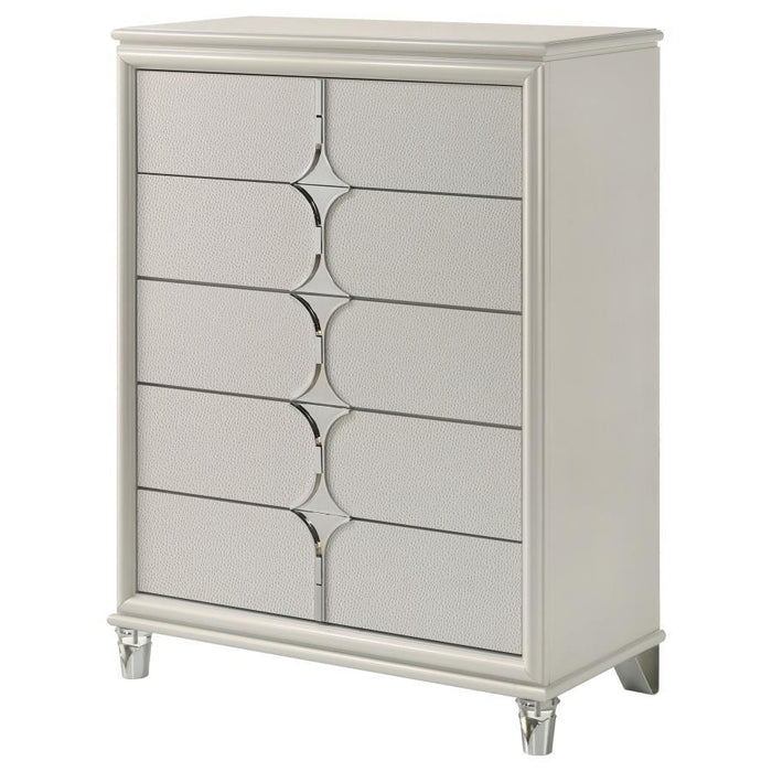 Olivia - 5-Drawer Bedroom Chest Of Drawers - Pearl White – Accent Chests by Coaster Fine Furniture at Furniture Wholesale Plus , Nashville furniture store