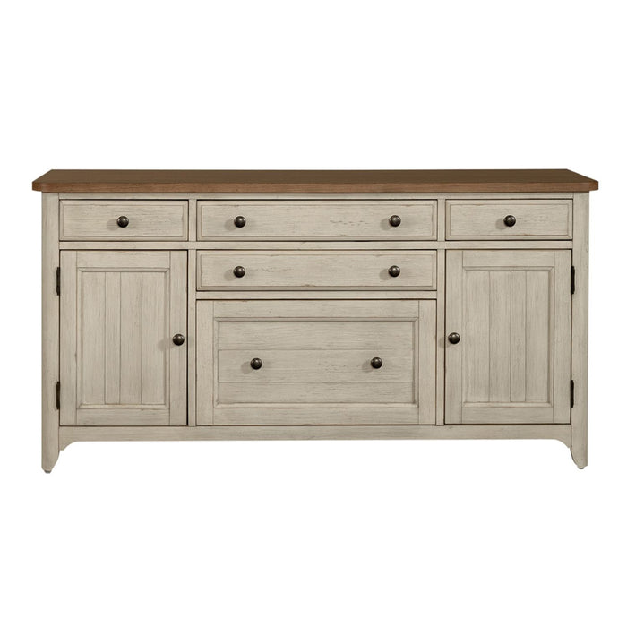 Farmhouse Reimagined - Door Credenza - Antique White / Chestnut Tops – Credenzas by Liberty Furniture at Furniture Wholesale Plus , Nashville furniture store