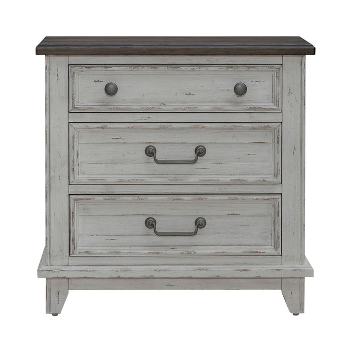 River Place - 3 Drawer Nightstand With Charging Station - Riverstone White & Tobacco – Nightstands w/ Charging Stations by Liberty Furniture at Furniture Wholesale Plus , Nashville furniture store