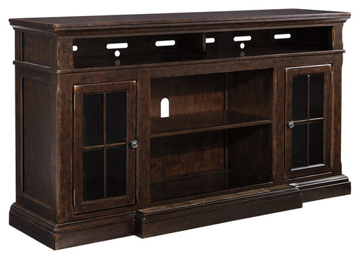 Roddinton - Dark Brown - XL TV Stand w/Fireplace Option - Premium TV Stands from Signature Design by Ashley® - Just $958! Shop now at Furniture Wholesale Plus  We are the best furniture store in Nashville, Hendersonville, Goodlettsville, Madison, Antioch, Mount Juliet, Lebanon, Gallatin, Springfield, Murfreesboro, Franklin, Brentwood