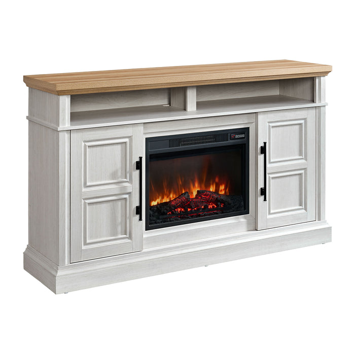 Villa - Console With 23" Fireplace Insert - White & Natural – Fireplace TV Stands by Elements International at Furniture Wholesale Plus , Nashville furniture store
