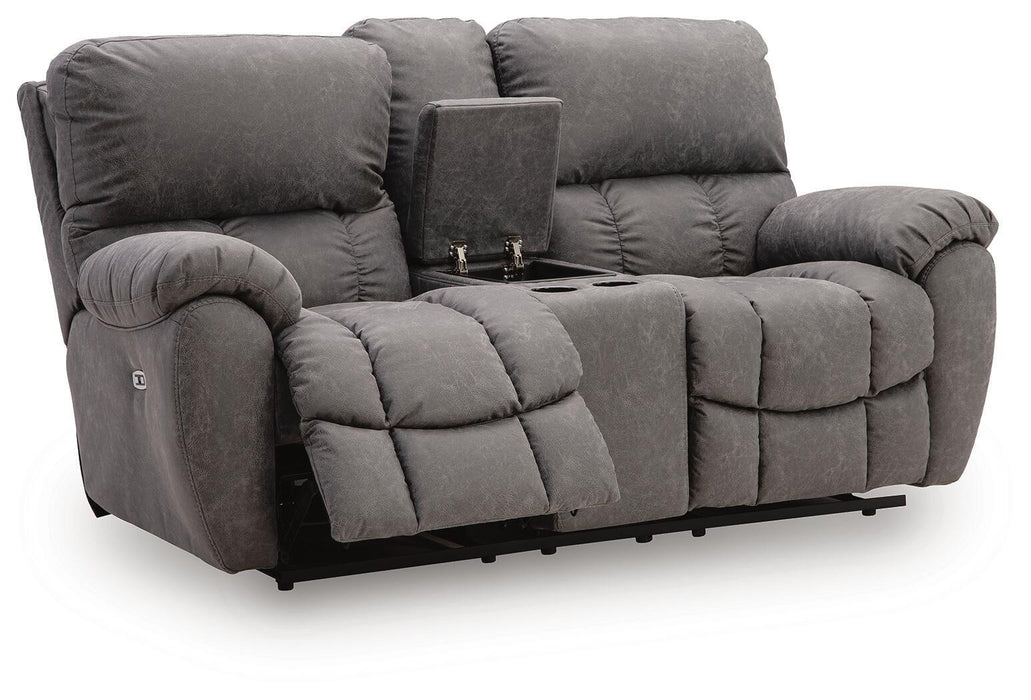 Bakerstein - Power Reclining Loveseat/Console/Adjustable Headrest - Galaxy – Reclining Loveseats by Signature Design by Ashley® at Furniture Wholesale Plus , Nashville furniture store