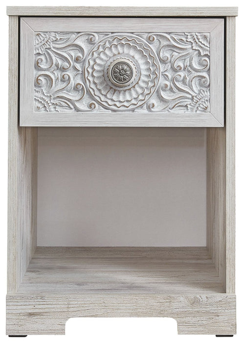 Paxberry - One Drawer Night Stand - Whitewash – Accent Nightstands by Signature Design by Ashley® at Furniture Wholesale Plus , Nashville furniture store