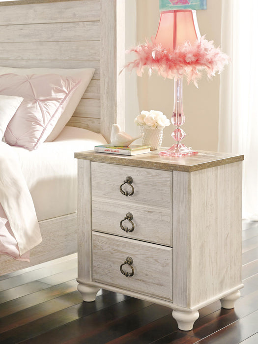 Willowton - Two Drawer Night Stand - Brown / Beige / White – Accent Nightstands by Signature Design by Ashley® at Furniture Wholesale Plus , Nashville furniture store