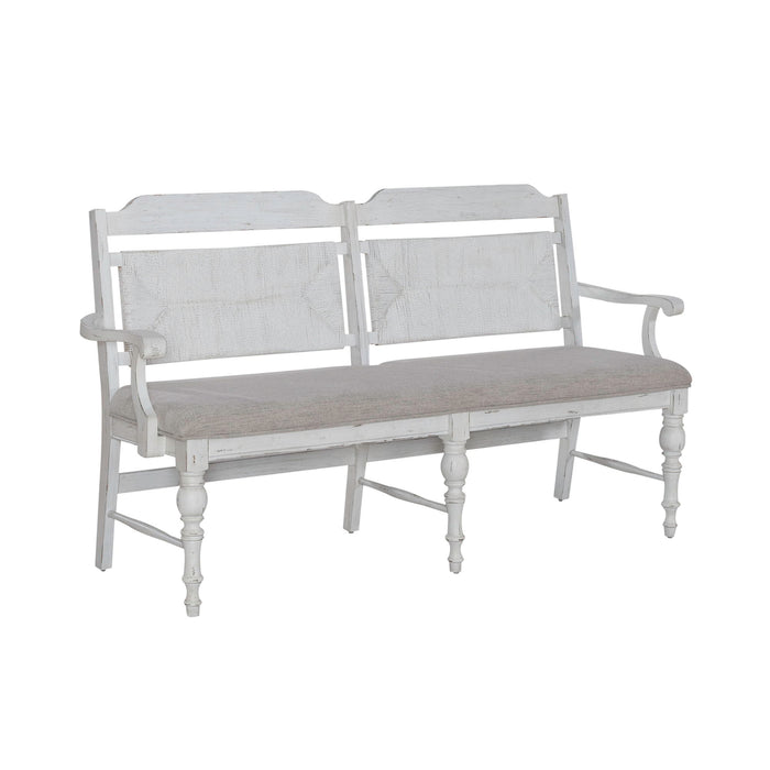 River Place - Panel Back Bench - Riverstone White & Tobacco – Upholstered Benches by Liberty Furniture at Furniture Wholesale Plus , Nashville furniture store
