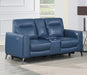 Sansa - Dual Power Reclining Loveseat With Console - Blue – Reclining Loveseats by Steve Silver Furniture at Furniture Wholesale Plus , Nashville furniture store