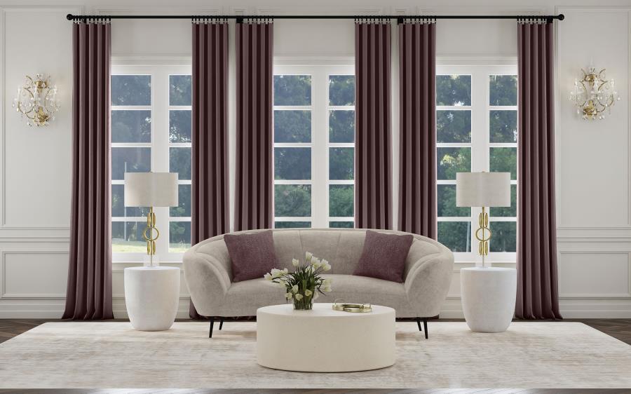 Ellorie - Upholstered Channel Back Curved Loveseat - Beige – Stationary Loveseats by Coaster Fine Furniture at Furniture Wholesale Plus , Nashville furniture store