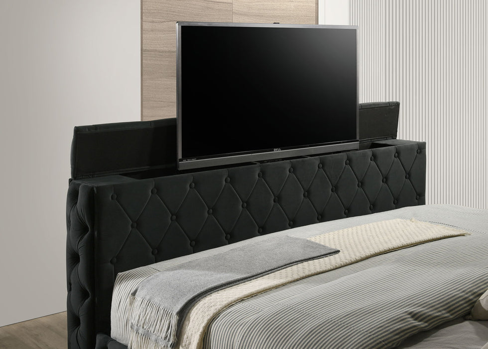 Josephine - Queen Bed With TV Lift - Black – Upholstered Beds by Crown Mark at Furniture Wholesale Plus , Nashville furniture store