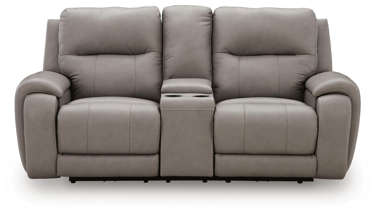 Real Moments - Power Reclining Loveseat With Audio Seating - Ash – Reclining Loveseats by Signature Design by Ashley® at Furniture Wholesale Plus , Nashville furniture store