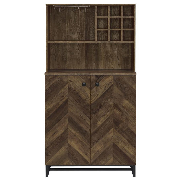 Mendoza - 2 Door Home Bar Cabinet Wine Storage - Rustic Oak - Premium Wine Cabinets from CoasterEveryday - Just $319! Shop now at Furniture Wholesale Plus  We are the best furniture store in Nashville, Hendersonville, Goodlettsville, Madison, Antioch, Mount Juliet, Lebanon, Gallatin, Springfield, Murfreesboro, Franklin, Brentwood