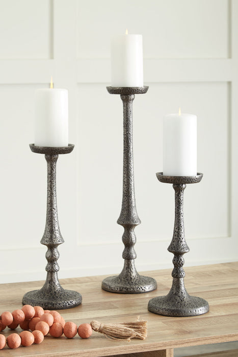 Eravell - Candle Holder Set (Set of 3) - Pewter Finish – Candles & Holders by Signature Design by Ashley® at Furniture Wholesale Plus , Nashville furniture store