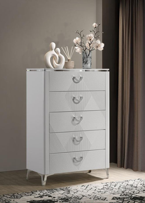 Cassia - 5-Drawer Bedroom Chest Of Drawers - White High Gloss – Accent Chests by Coaster Fine Furniture at Furniture Wholesale Plus , Nashville furniture store