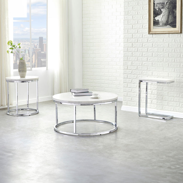 Echo - White Marble Top Chairside Table - White – Chair Side Tables by Steve Silver Furniture at Furniture Wholesale Plus , Nashville furniture store