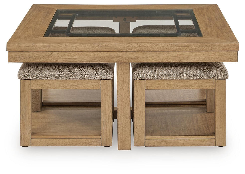 Wittenmyer - Cocktail Table With 4 Stools (Set of 5) - Natural / Black – 5 Piece Living Room Sets by Signature Design by Ashley® at Furniture Wholesale Plus , Nashville furniture store