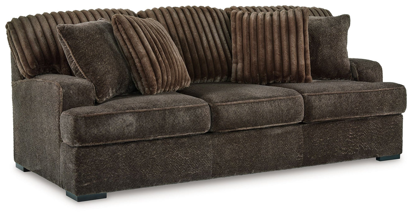 Aylesworth - Sofa - Chocolate – Stationary Sofas by Benchcraft® at Furniture Wholesale Plus , Nashville furniture store