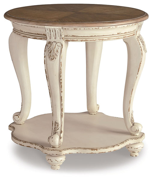 Realyn - Round End Table - White / Brown – End Tables by Signature Design by Ashley® at Furniture Wholesale Plus , Nashville furniture store